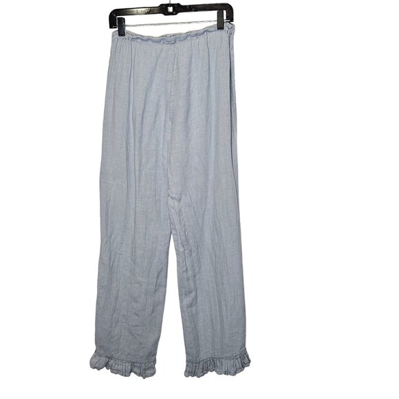 Dress Me Linen Light Blue Linen Ruffle Hem Pants Womens M Elastic Waist Cropped‎ - Picture 2 of 10